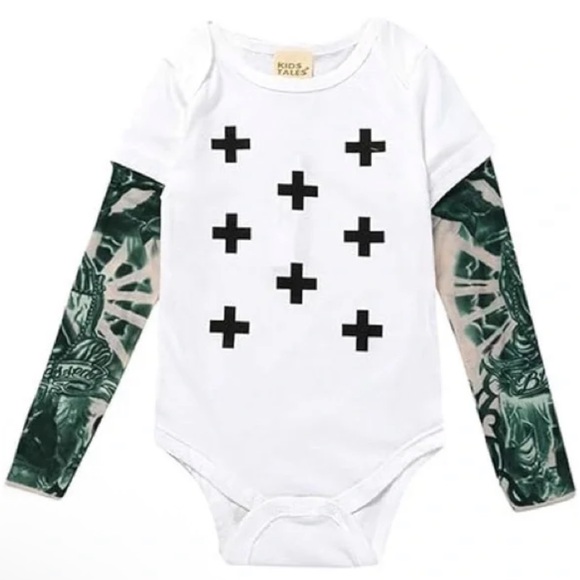 Baby Boys Long Sleeves Mesh Tattoo Sleeves Onesie Bodysuit Outfit